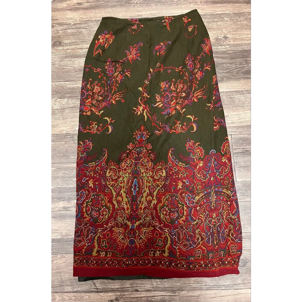 Vintage Lauren Ralph Lauren Paisley Wrap Midi Skirt Wool Blend Boho 6 Equestrian - Picture 3 of 10
